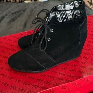 Toms Black Suede Wedge Booties